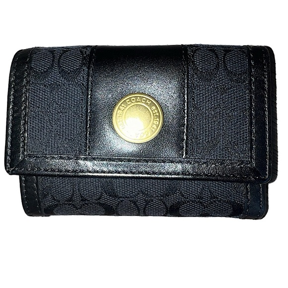 Vintage Coach Ergo Bly Signature & Patent Leather Stripe Trifold French Wallet - Picture 1 of 4